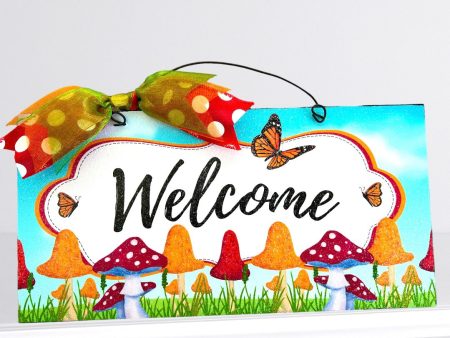 Mushroom Monarch Butterly Welcome sign. Wood or Metal option. Online Sale