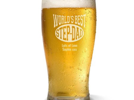 World s Best Step-Dad Standard 425ml Beer Glass Online Sale