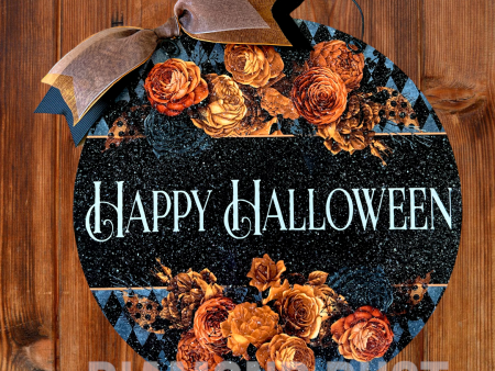 Happy Halloween floral round sign. Wood or metal option. Supply