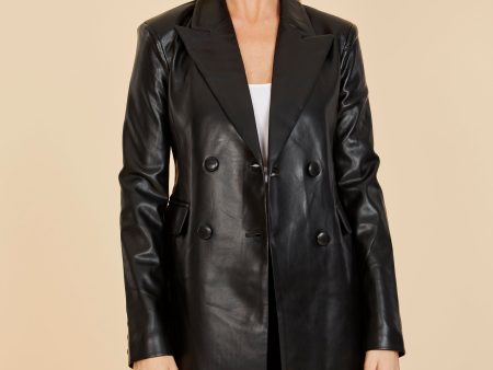 Long Faux Leather Blazer Coat Discount