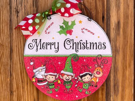 Whimsical Merry Christmas round sign.Wood or metal option. Sale