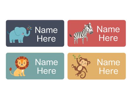 Zoo Animals Rectangle Name Labels 32pk Cheap