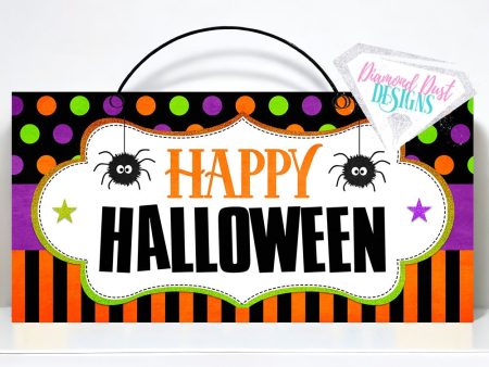 Happy Halloween sign with spiders. Wood or metal option. on Sale