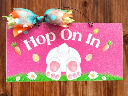 Hop on In Easter Bunny sign. Wood or metal option. Cheap