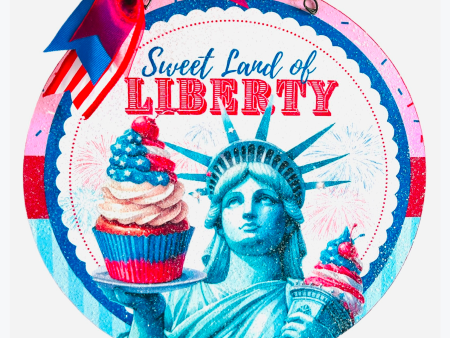 Sweet land of Liberty cupcake round Welcome sign. Wood or metal options. For Discount