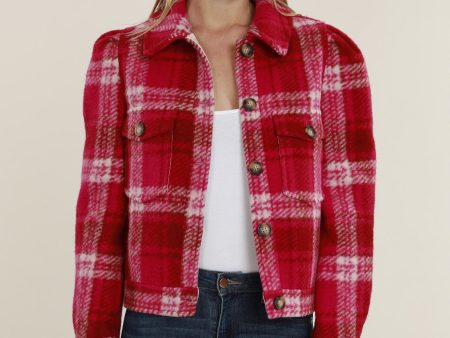 Cropped Plaid Shacket with Puff Shoulders Discount