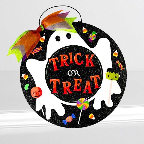 Trick or Treat round Ghost Halloween sign. Wood or Metal option. Online Sale