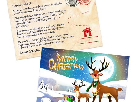 Reindeer in Snow Santa Postcard For Sale