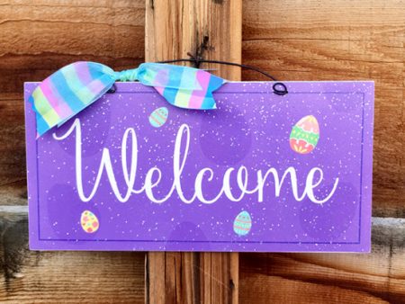 Welcome Easter sign with eggs. Sale