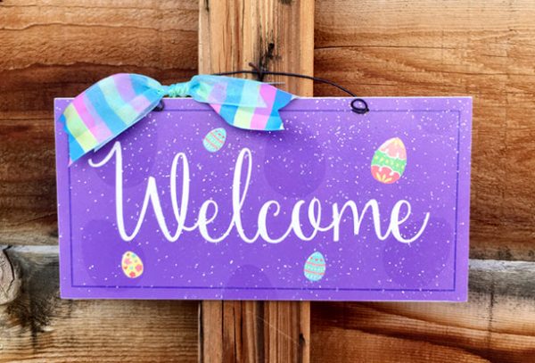 Welcome Easter sign with eggs. Sale