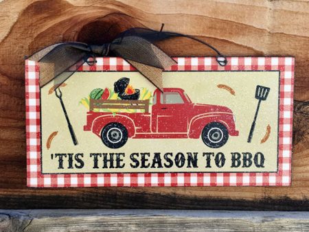 Tis the season to BBQ. Red Truck sign. Online now