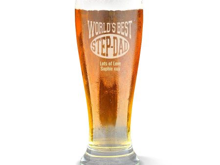 World s Best Step-Dad Premium 425ml Beer Glass For Cheap