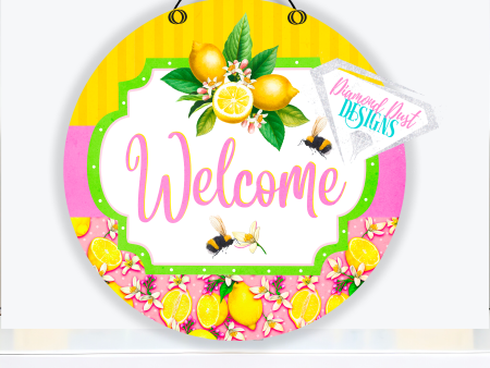 Pink Lemon round Welcome sign. Wood or metal options. For Cheap