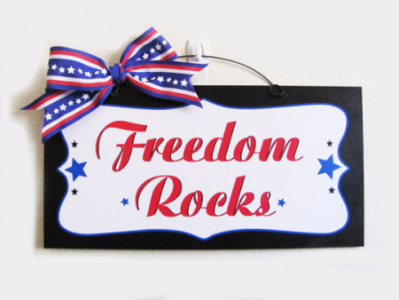 Freedom Rocks. Patriotic sign. Online now