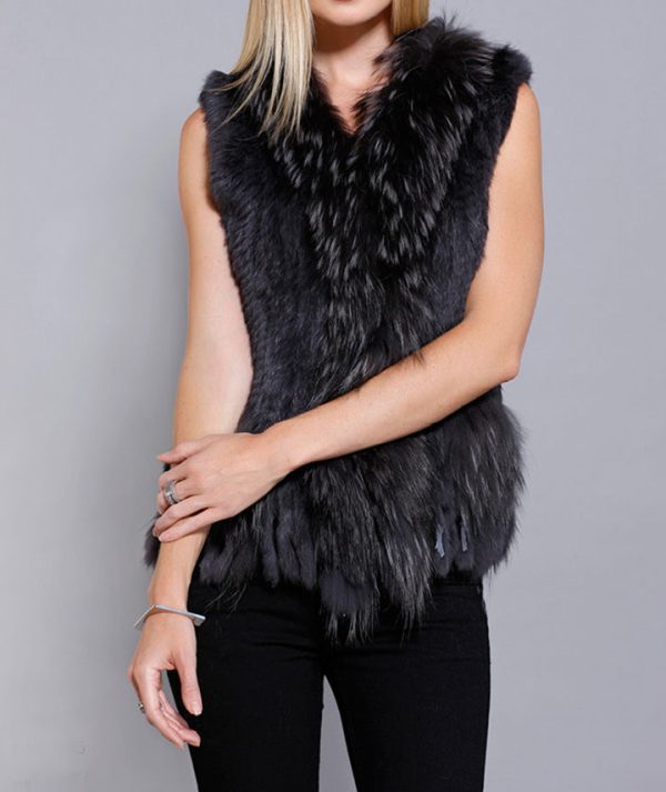 Rabbit Fur Vest with Raccoon Trim Cheap