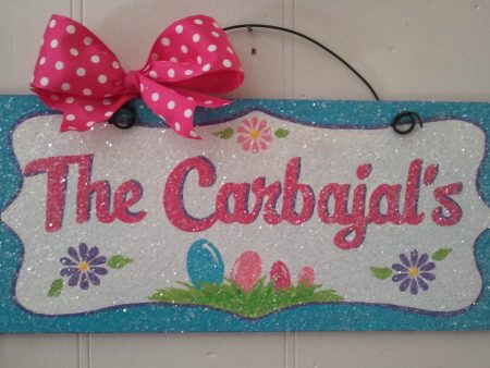 Custom Easter sign with family eggs. For Discount