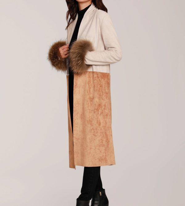 Suede Cardigan with Fur Cuffs For Cheap