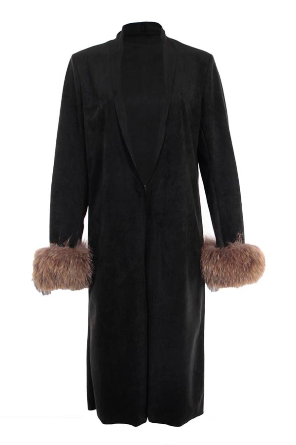 Suede Cardigan with Fur Cuffs For Cheap