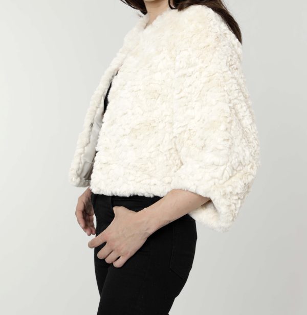 Textured Cropped Faux Fur Jacket For Cheap