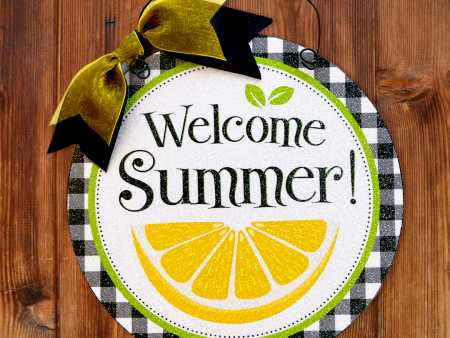 Welcome Summer Lemon round sign. Online now