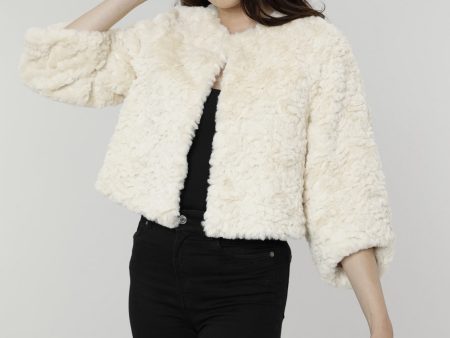 Textured Cropped Faux Fur Jacket For Cheap