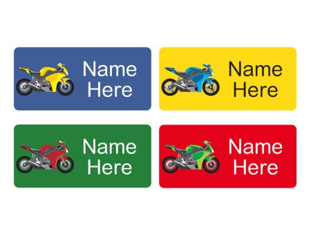 Motorbike Rectangle Name Labels 32pk Online