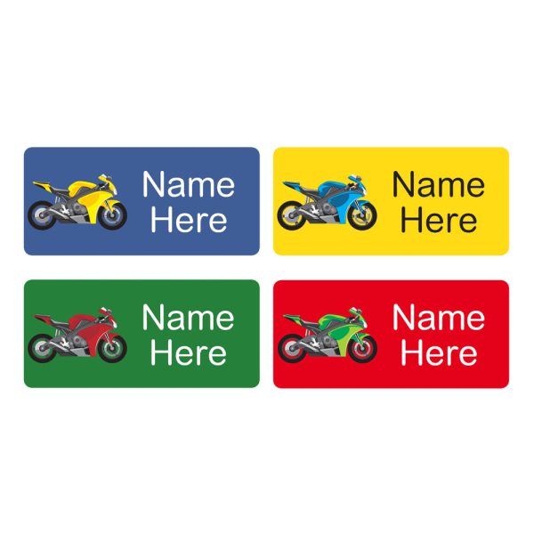 Motorbike Rectangle Name Labels 32pk Online