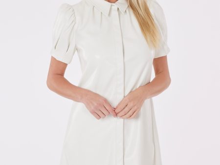 Faux Leather Mini Dress with Puff Sleeves Online Hot Sale