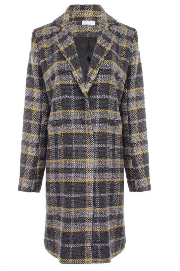 Long Plaid Coat with Detachable Fur Collar For Cheap