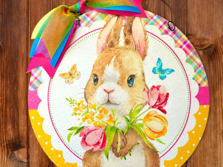 Spring Bunny round sign. Fashion