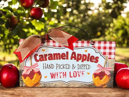 Caramel Apple sign 12x6 inches. Red or green apple options. Wood or metal. For Sale