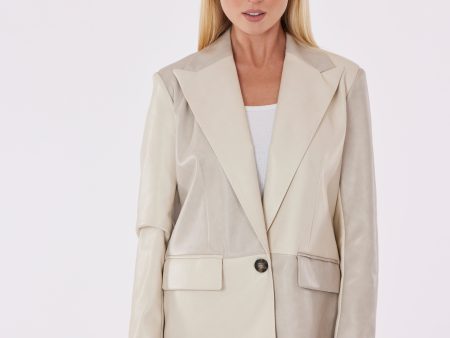 Faux Leather Color Block Blazer For Discount