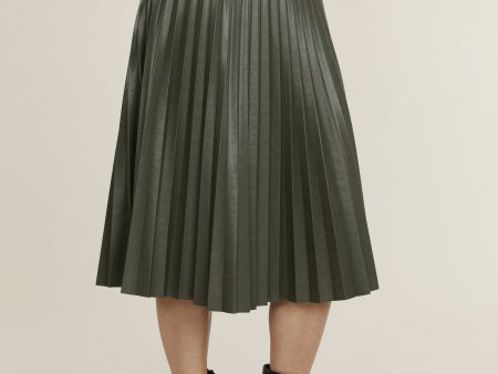 Faux Leather Pleated Midi Skirt Online Hot Sale