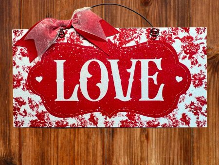 Red Rose Toile Love sign. Wood or metal option. on Sale