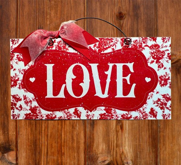 Red Rose Toile Love sign. Wood or metal option. on Sale