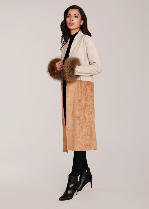 Suede Cardigan with Fur Cuffs For Cheap