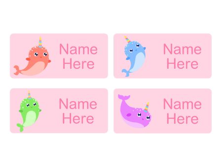 Narwhal Rectangle Name Labels 32pk on Sale