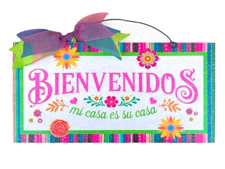 Bienvenidos 12x6 inch sign. Wood or metal option. Online now