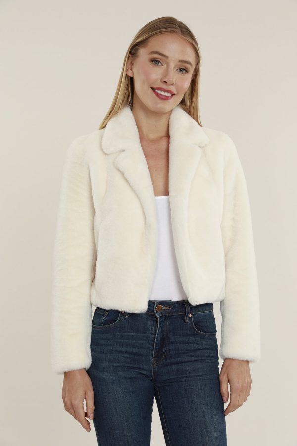 Plush Faux Fur Notch Collar Jacket For Cheap