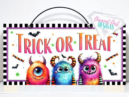 Trick or Treat Monsters Halloween sign. Wood or metal option. Fashion