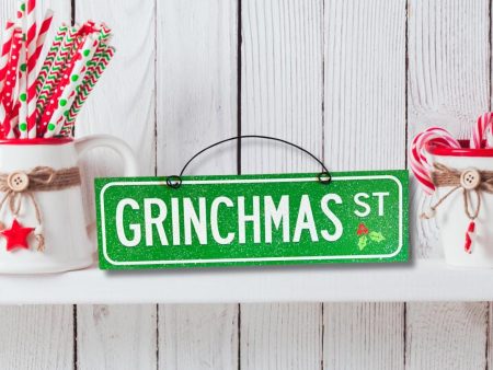 GRINCHMAS ST sign 3.5x12 inches. Wood or metal option. Online now