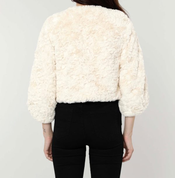 Textured Cropped Faux Fur Jacket For Cheap