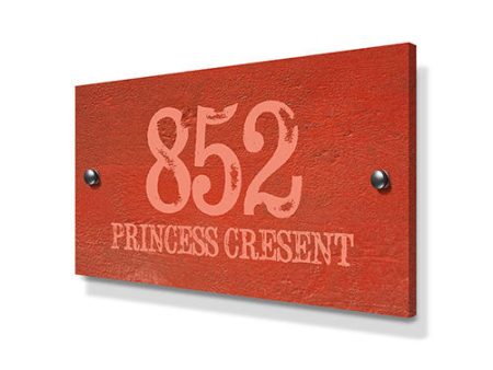 Orange Cement Effect Metal House Sign Online Sale