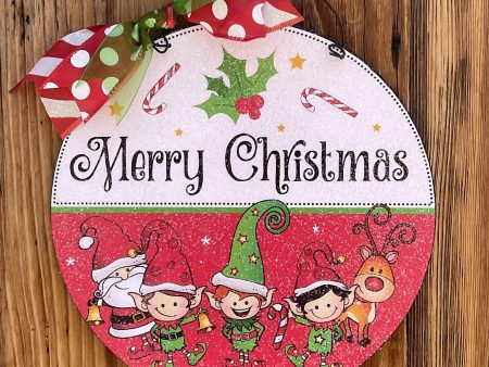 Merry Christmas Elves round sign. Online Hot Sale