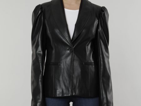 Faux Leather Puff Shoulder Blazer For Cheap