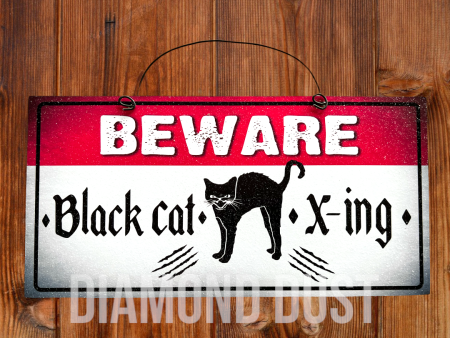 Black Cat crossing sign. Wood or Metal option. Online Sale