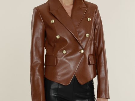 Cropped Faux Leather Double Breasted Blazer Sale