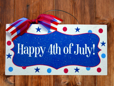 Happy 4th of July sign. Polka dot stars. Online now