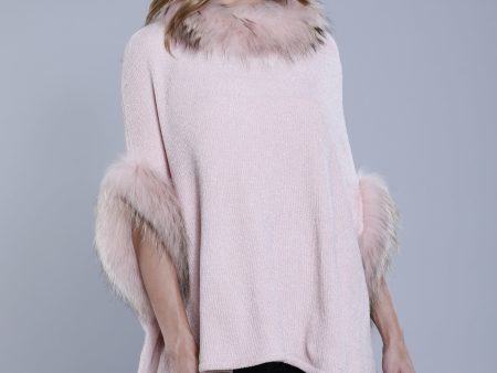 Chenille Poncho with Fur Trim For Cheap