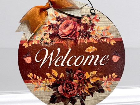 Fall Welcome Acorn round sign. Wood or Metal options. Sale